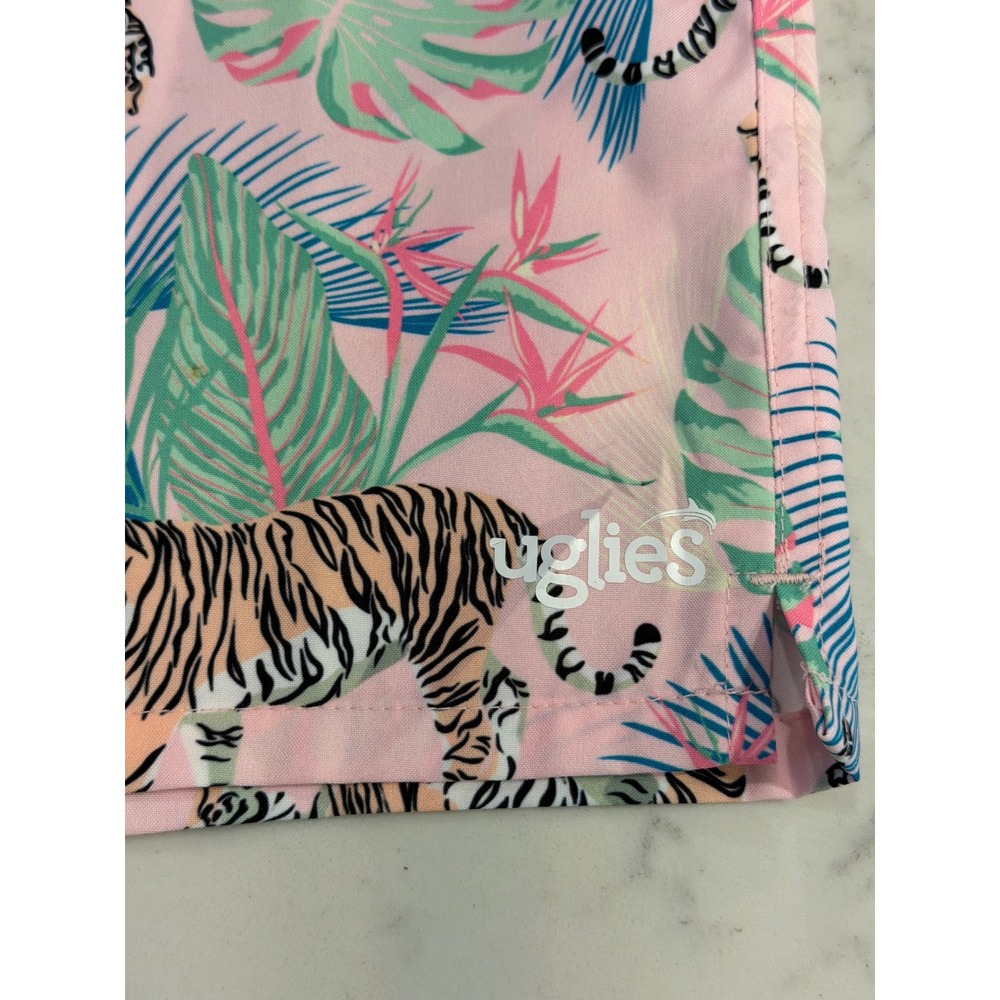 Dolfin Uglies Mens Tiger Tropical Print Board Shorts Pink Size 34 - Picture 4 of 5